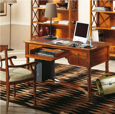 ФРАНЦУЗСКИЙ КОМПЬЮТЕРНЫЙ СТОЛ (L140*P70*H80) СО СТОЛЕШНИЦЕЙ, ОТДЕЛАННОЙ НАТУРАЛЬНОЙ КОЖЕЙ ART. 21.32 TOSATO