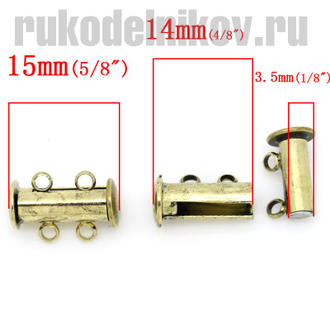 замок магнитный для бижутерии "Цилиндр-две петли", цвет-античная бронза