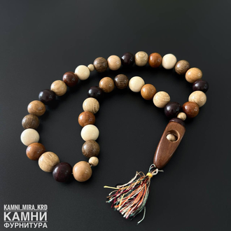 ЧЁТКИ микс деревянных бусин с кисточкой 12,8-13 мм (33 бусины), цена за штуку