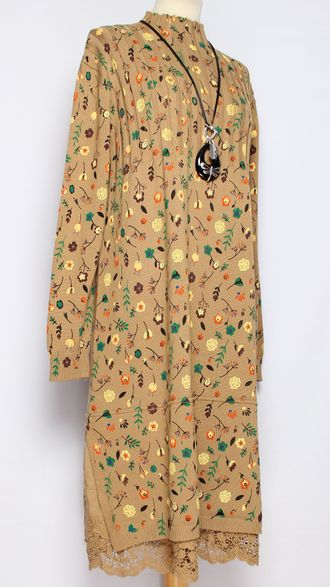 ПЛАТЬЕ БОХО хлопок "ПРОВАНС ВОЛАН РАЗРЕЗ" укороченное мокко р.46-54