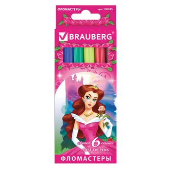Фломастеры BRAUBERG "Rose Angel", 6 цветов, вентилируемый колпачок, картонная упаковка, увеличенный срок службы, 150555, 12 наборов