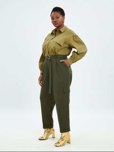 Брюки-карго хаки в полоску