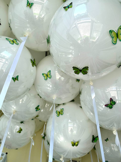 Шар с гелием Бабл стеклянный с бабочками 60см, 1шт