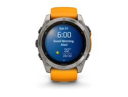 Умные часы Garmin Fenix 8 - 51 мм, AMOLED Sapphire, Titanium, светло-серый, оранжевый силиконовый ремешок (010-02905-11)