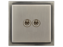 Переключатель 2-клавишный тумблер T&J Electric Colossal II, ступенчатая рамка Antique Matt Silver