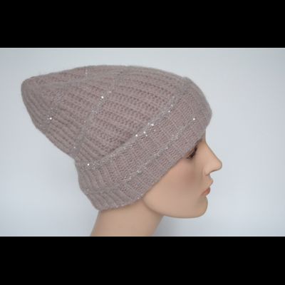 Вязаная шапка из мохера с отворотом розовая Vizio Италия 6460 CLR