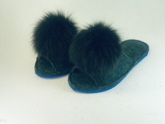 Тапочки женские из войлока с декором малахит