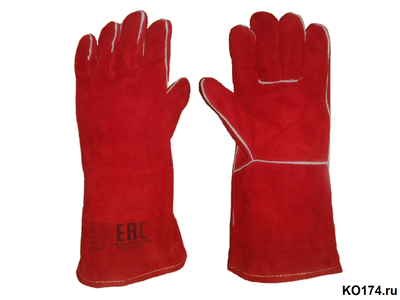 Краги спилковые красные Трек Люкс с подкладом, нить Kevlar