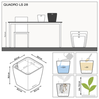 Кашпо с автополивом Lechuza Quadro/Quadro LS черный лакированный (28 см)