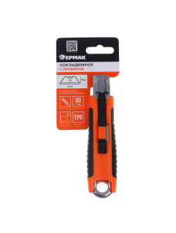 ЕРМАК Нож выдвижной с пружиной, PS+TPR, 61x19x0.6мм, арт.2, 12 штук