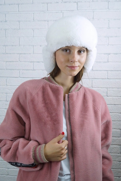 Женская ушанка «Гармония», цвет жемчуг + белый