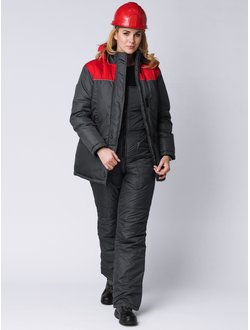 Куртка зимняя женская Снежана (Дюспо), темно-серый/красный