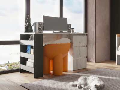 Детская КЕНТ-1 - Секция №2 Стол с тумбой Дуб Крафт Белый/Антрацит