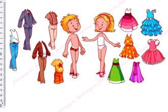 Фетр с рисунком "Девочка и мальчик с одеждой"