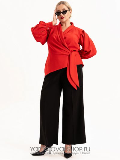 Модель: 4114.Элегантный женский костюм из красного жакета и черных брюк