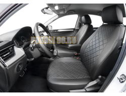 Чехлы экокожа RIVAL задняя спинка 40/60, рисунок Ромб для Volkswagen Polo VI лифтбек (комплектации с задним подлокотником) 2020-