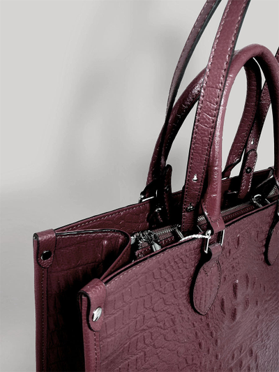 (АРТИКУЛ: 10105/1/5) СУМКА ЖЕНСКАЯ БОЛЬШАЯ, НАТУРАЛЬНАЯ КОЖА С ТИСНЕНИЕМ "КРОКОДИЛ", ТЕМНО-БОРДОВАЯ, РУЧКИ И РЕМЕНЬ ЧЕРЕЗ ПЛЕЧО