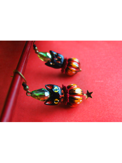 "Цирковые котики, Стелла и Капустка", волшебные серьги с кристаллами и тыковками