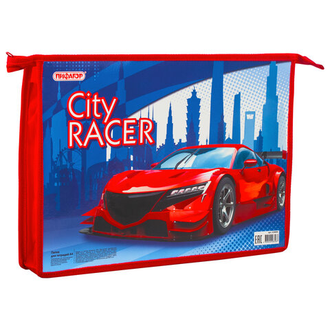 Папка для тетрадей ПИФАГОР А4, 1 отделение, картон, молния сверху, "CITY RACER", 229094