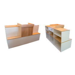 Тучков шоп. Торговое оборудование. Ресепшн. Стойка-ресепшен Барселона белая со вставками из ЛДСП