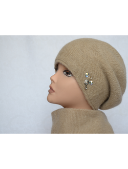 Бежевый вязаный берет и шарф для женщин Vizio Италия 5122 фото