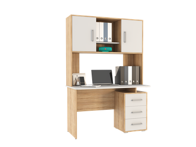 Стол компьютерный 1200 Лайт-2 + Надстройка 1200 Лайт-2 дуб сонома/белый