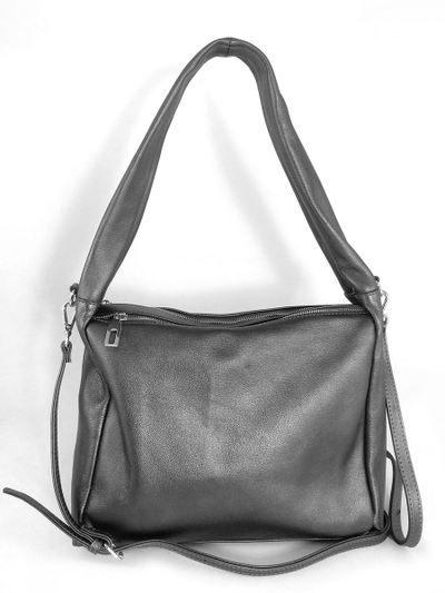 (АРТИКУЛ: 10122/1/5) СУМКА, СРЕДНЕГО РАЗМЕРА, НАТУРАЛЬНАЯ КОЖА, СЕРАЯ С НЕБОЛЬШИМ БЛЕСКОМ, ДВА ОТДЕЛЕНИЯ, ЧЕРЕЗ ПЛЕЧО