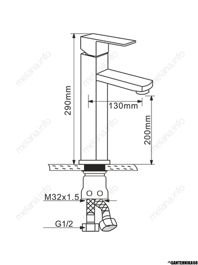 Смеситель для умывальника высокий MELANA F6110 нерж.сталь, однорычажный, сатин, литой излив