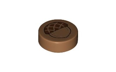 Tile, Round 1 x 1 with Acorn Pattern, Medium Nougat (98138pb070 / 6179569 / 6395410)
