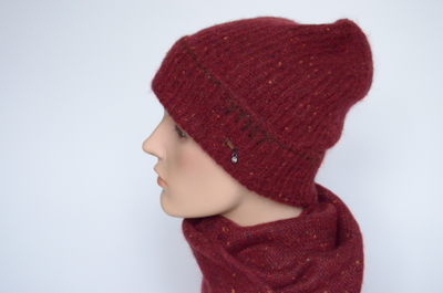 Красная шапка вязаная одинарная с отворотом Vizio Италия 8052 CRYO