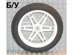 ! Б/У - Wheel 61.6mm D. x 13.6mm Motorcycle, with Black Tire 81.6 x 14.2 Motorcycle Z Racing Tread 2903 / 6596, White (2903c02) - Б/У