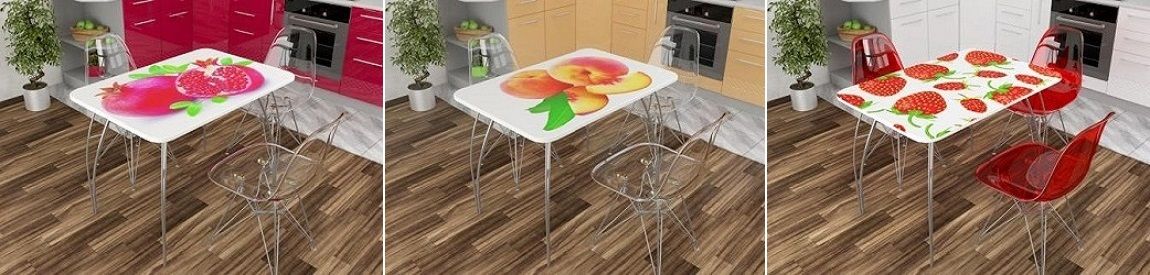 Почти в каждом дизайн проекте кухни на заказ есть кухонные столы с фотопечатью. Стильные, яркие столы и удобные стулья дополнят интерьер любого дома.