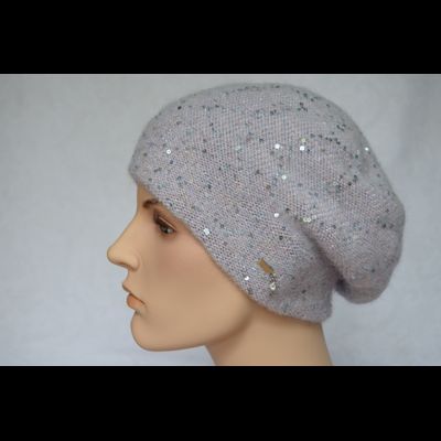 Лиловый вязаный женский берет с пайетками Vizio Италия 6917 фото