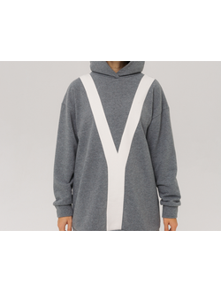 Худи удлиненный  c декоративной вставкой (серый меланж)