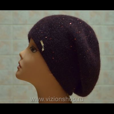итальянский бордовый берет с пайетками зима 2017
