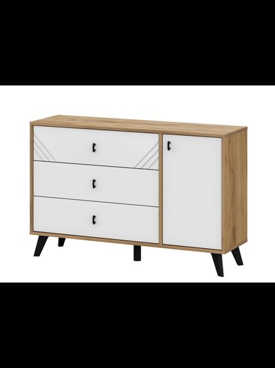 Байкал Комод 3 ящика со створкой Дуб Золотой/Белый матовый