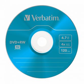 Носители информации DVD+RW, 4x, Verbatim Serl Colour, Slim/5, 43297