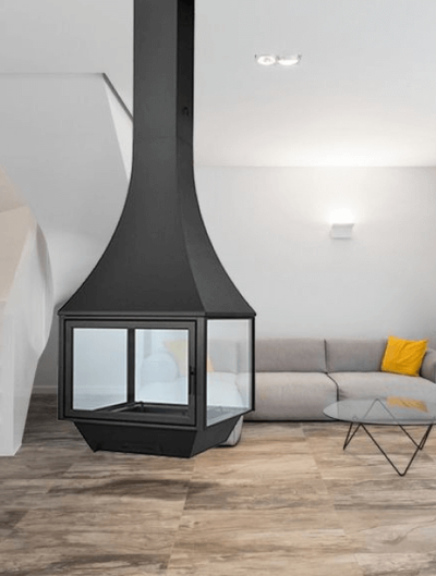 Подвесной панорамный камин Vetro