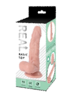 Реалистичный фаллоимитатор REAL с мошонкой на присоске, silicone, 14х3,5 см.