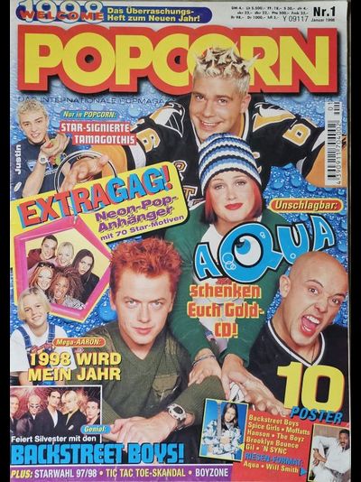 Popcorn Magazine January 1998 Aqua, Spice Girls, Aaron Carter, Justin Timberlake, Backstreet Boys, T