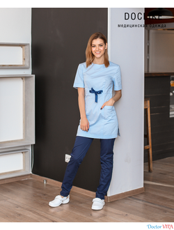 БЛУЗА DOCLIKE DL416 голубая с лентой