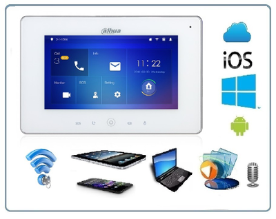 DaHua DHI-VTH5221D/DW Ip видеомонитор 7" WiFi/LAN с сенсорным экраном, для систем видеонаблюдения и видеодомофонии. Имеет встроенный видеорегистратор.