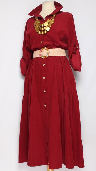 Платье-рубашка Бохо "Вельвет карманы ярусы" вино, шоколад до р.52