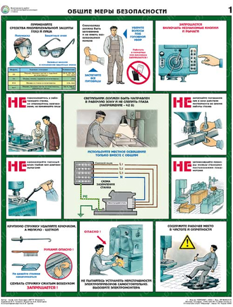 «Безопасность работ на металлообрабатывающих станках». Комплект из 5 листов.