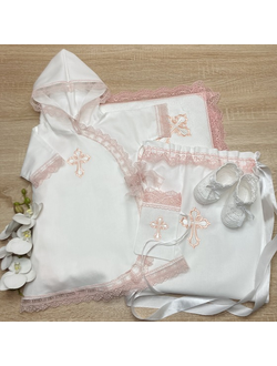 Комплект "Злата розовое кружево", с кружевным махровым полотенцем 100х100 см. Цена от