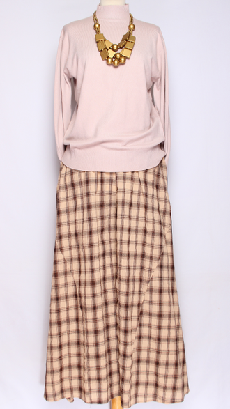 ЮБКА-БРЮКИ "КЛЕТКА" вишневая, бежевая до р.54