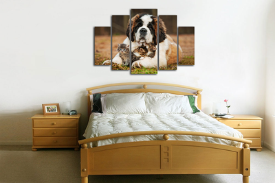 Модульная картина "Сенбернар и малыши"