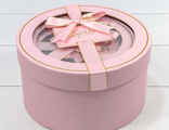 Коробка подарочная круглая с окном и бантиком (розовая), 15*15*8,5см