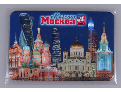 Магнит на холодильник 8х6 см. с символикой Москвы - коллаж вечерний город