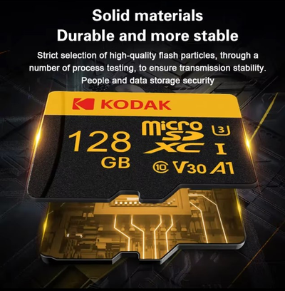 Карта памяти Kodak Micro SD, класс 10, UHS-1 U3 V30 A1 на 128 ГБ, чтение 100 МБ/с, запись данных 30 МБ/с, + переходник SD